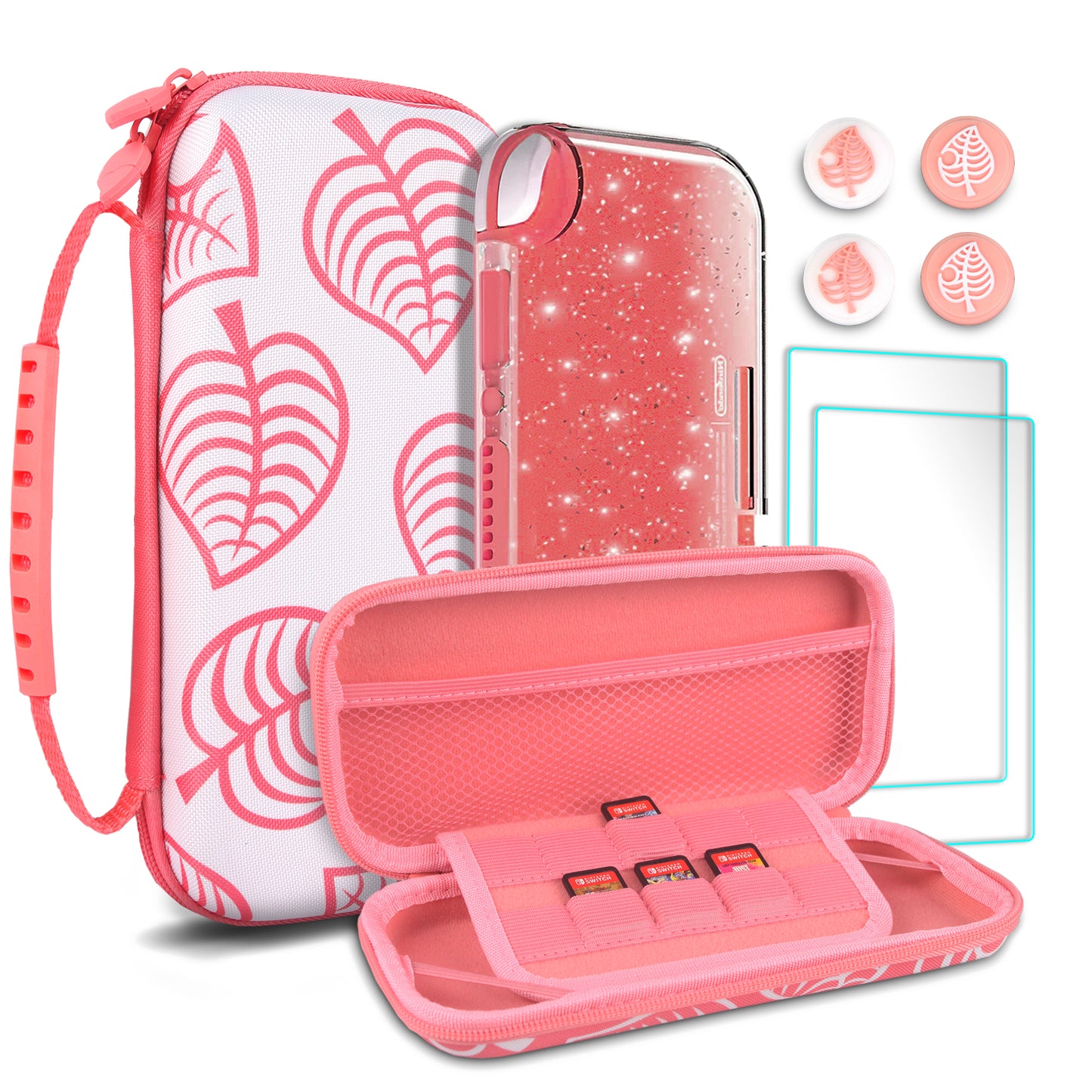 TIKOdirect Pink Leaf Carrying Case for Switch lite