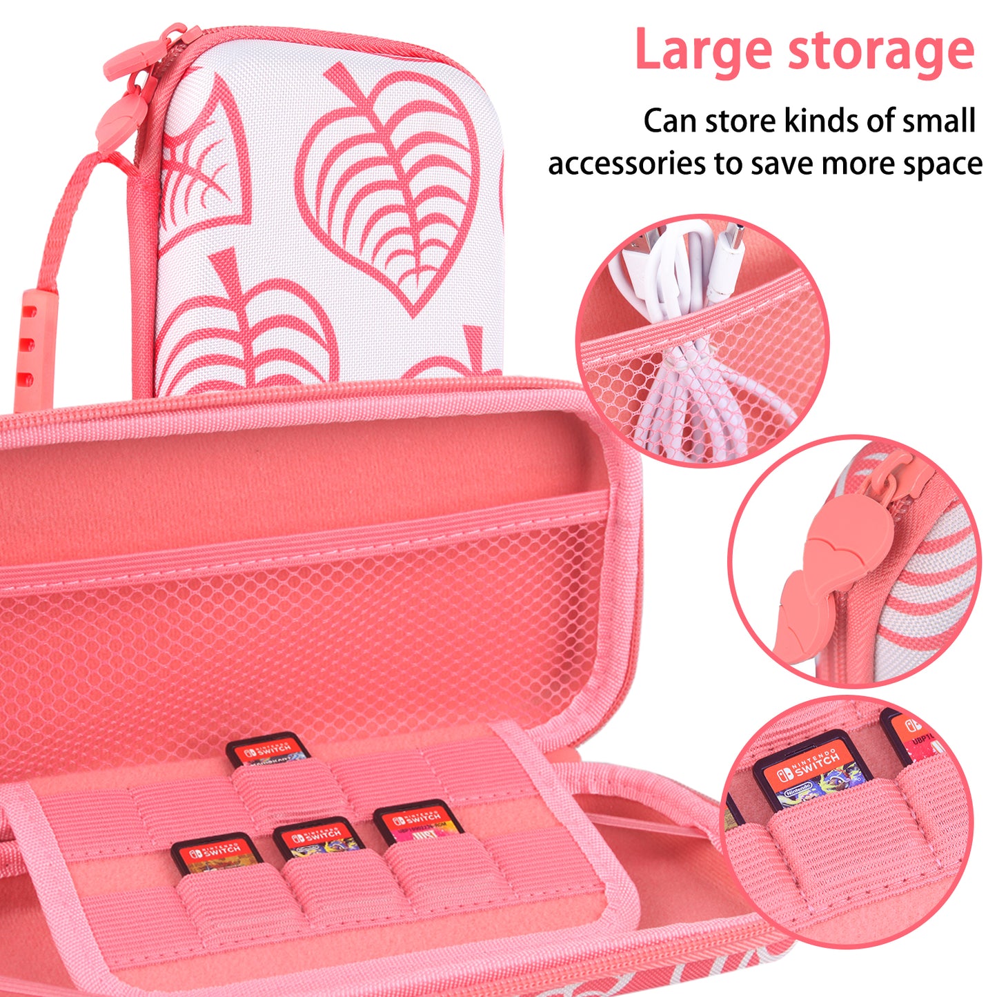 TIKOdirect Pink Leaf Carrying Case for Switch lite