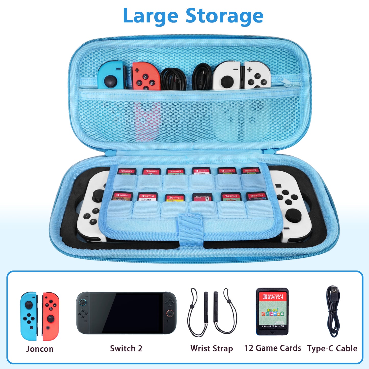TIKOdirect Glitter Blue Carrying Case for Switch 2(2025)/ Switch/ OLED