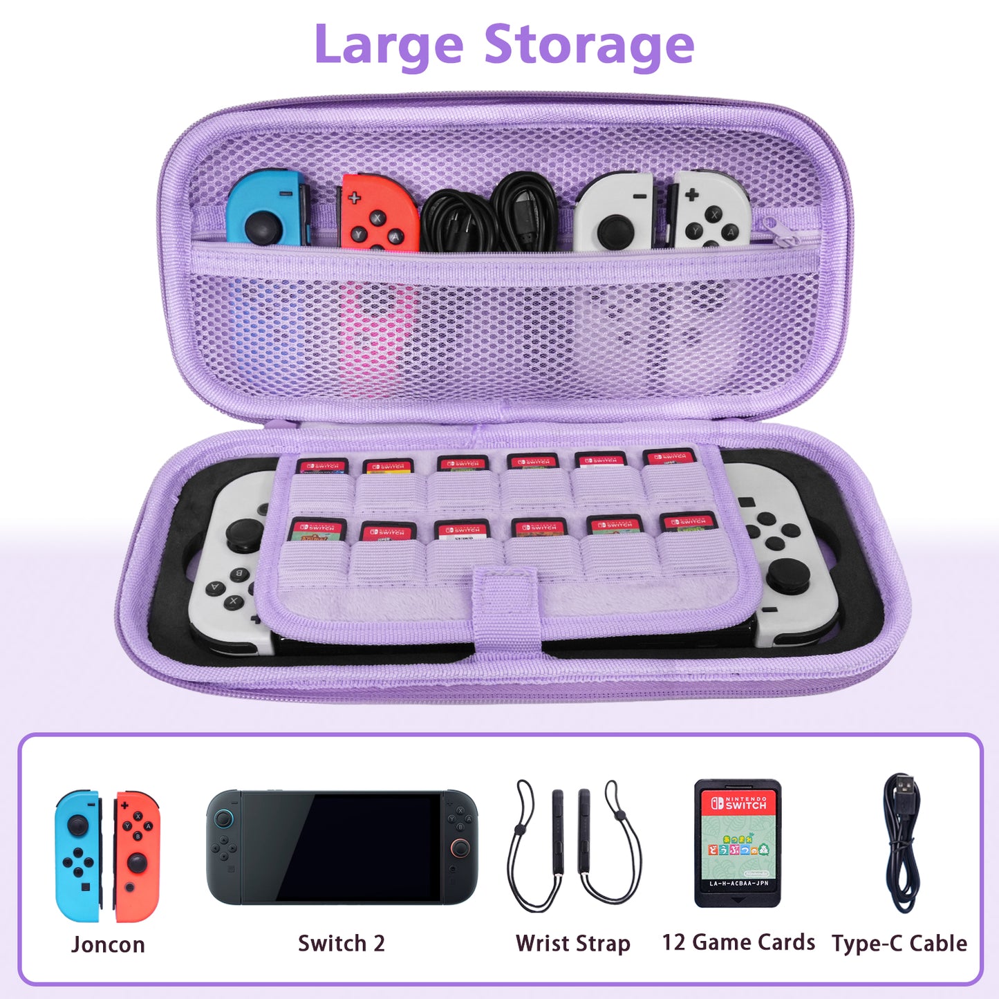 TIKOdirect Purple Glitter Carrying Case for Switch 2(2025)/ Switch/ OLED