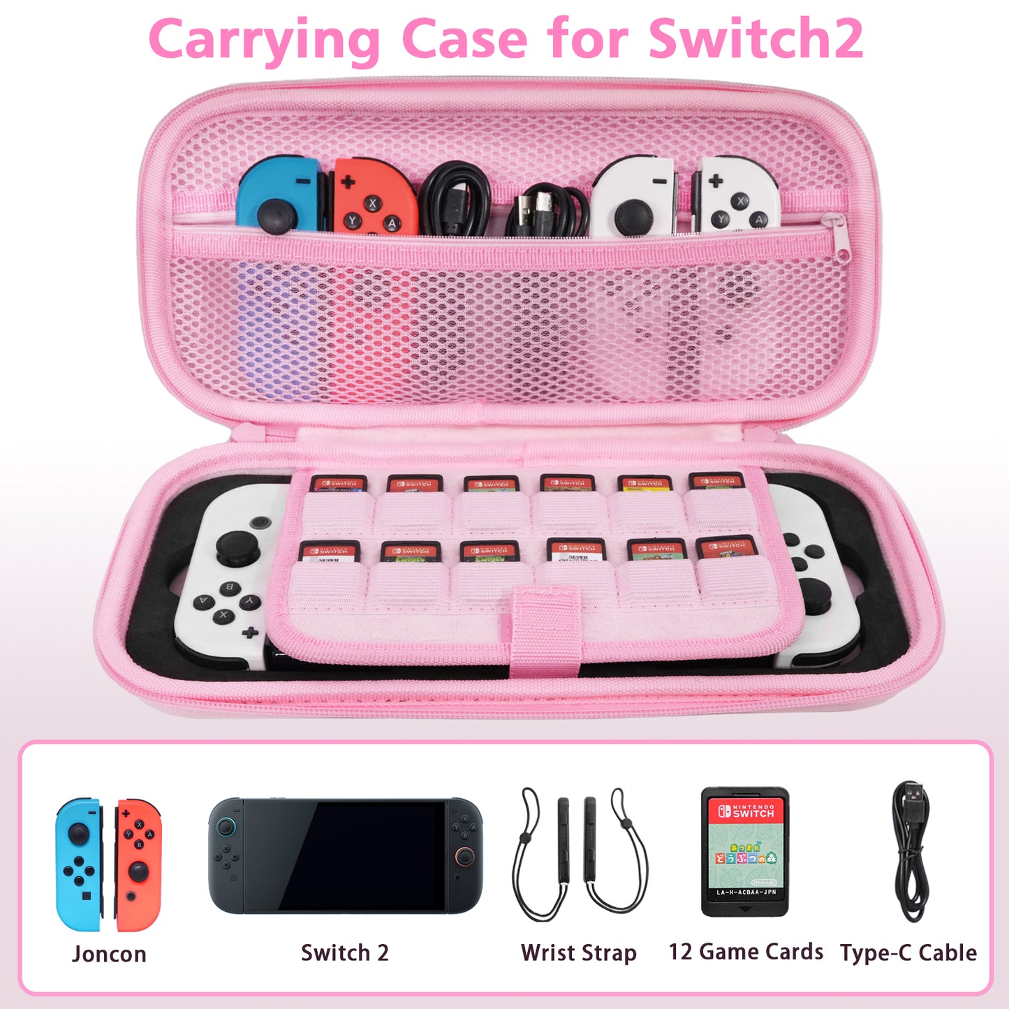 TIKOdirect Glitter Rainbow Pink Carrying Case for Switch 2(2025)/ Switch/ OLED