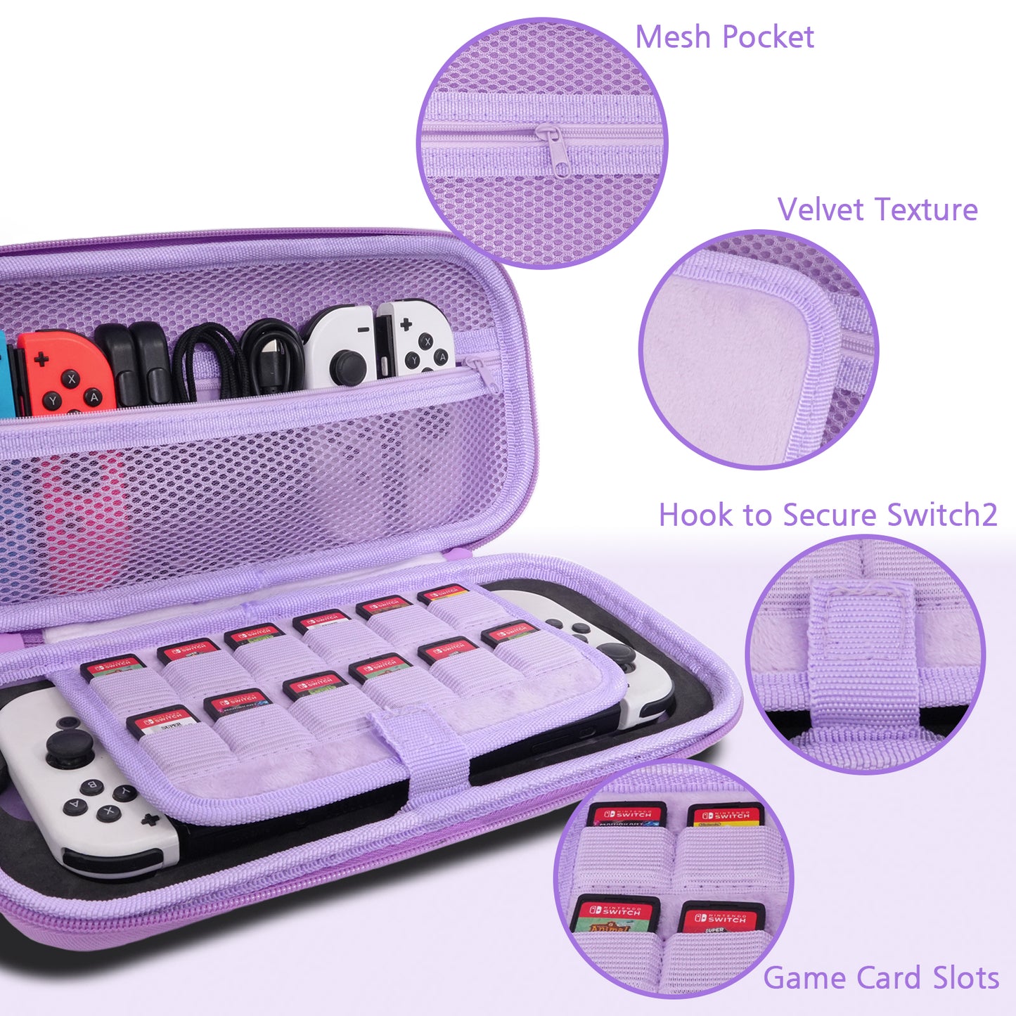 TIKOdirect Purple Glitter Carrying Case for Switch 2(2025)/ Switch/ OLED