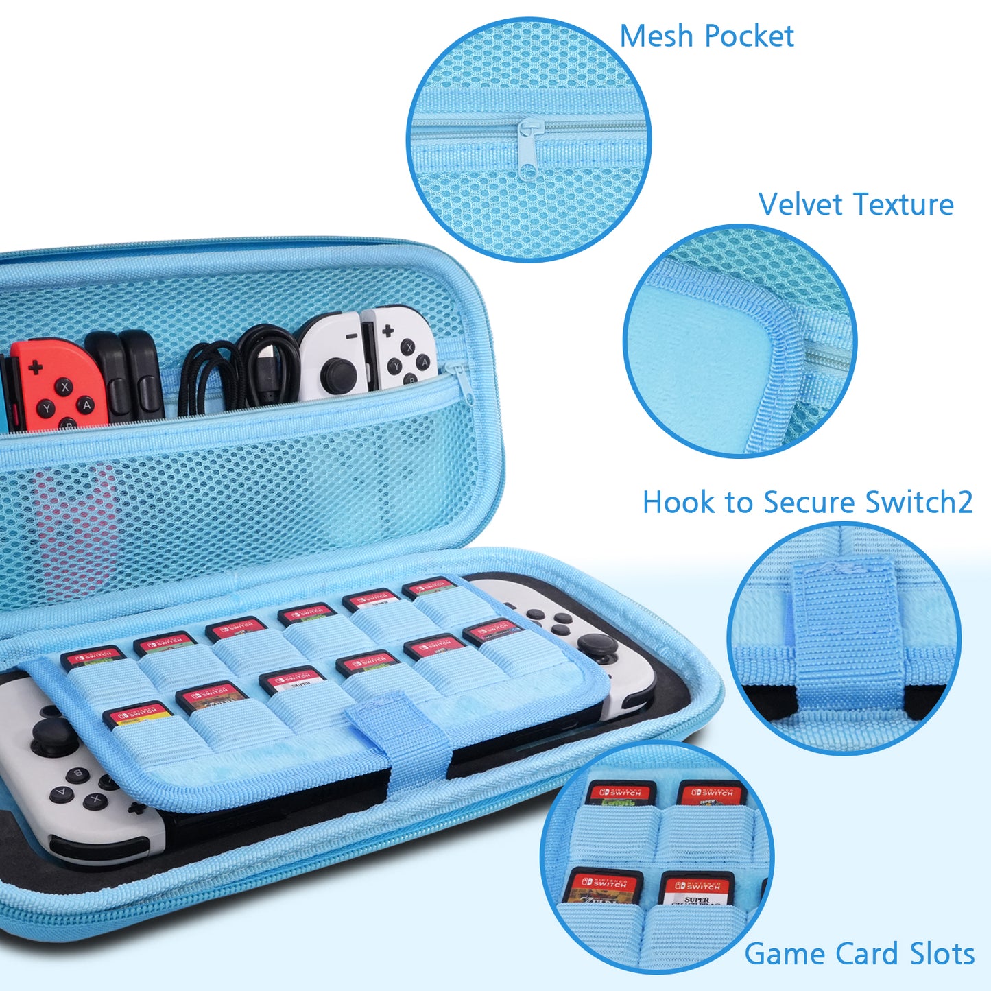 TIKOdirect Glitter Blue Carrying Case for Switch 2(2025)/ Switch/ OLED