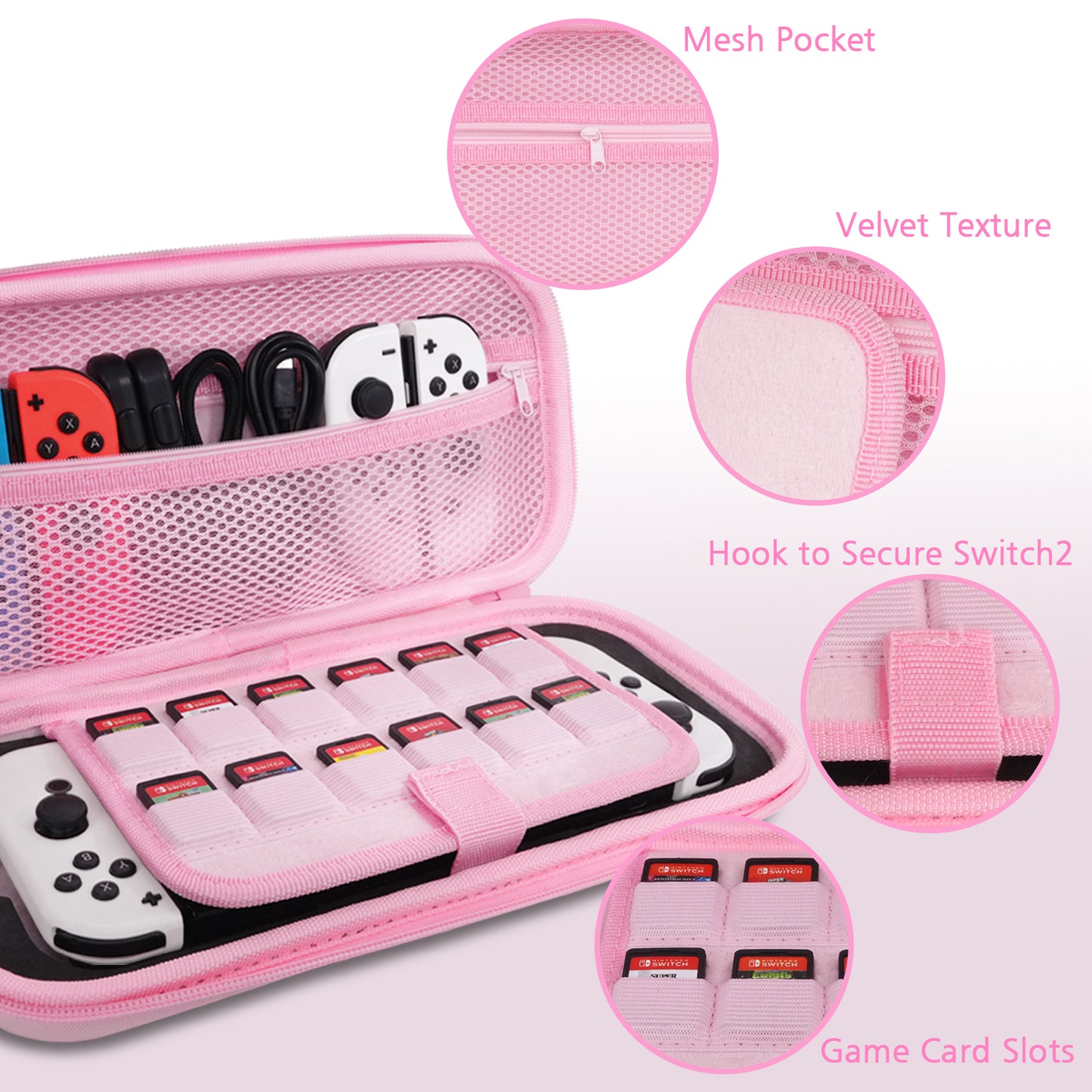 TIKOdirect Glitter Rainbow Pink Carrying Case for Switch 2(2025)/ Switch/ OLED