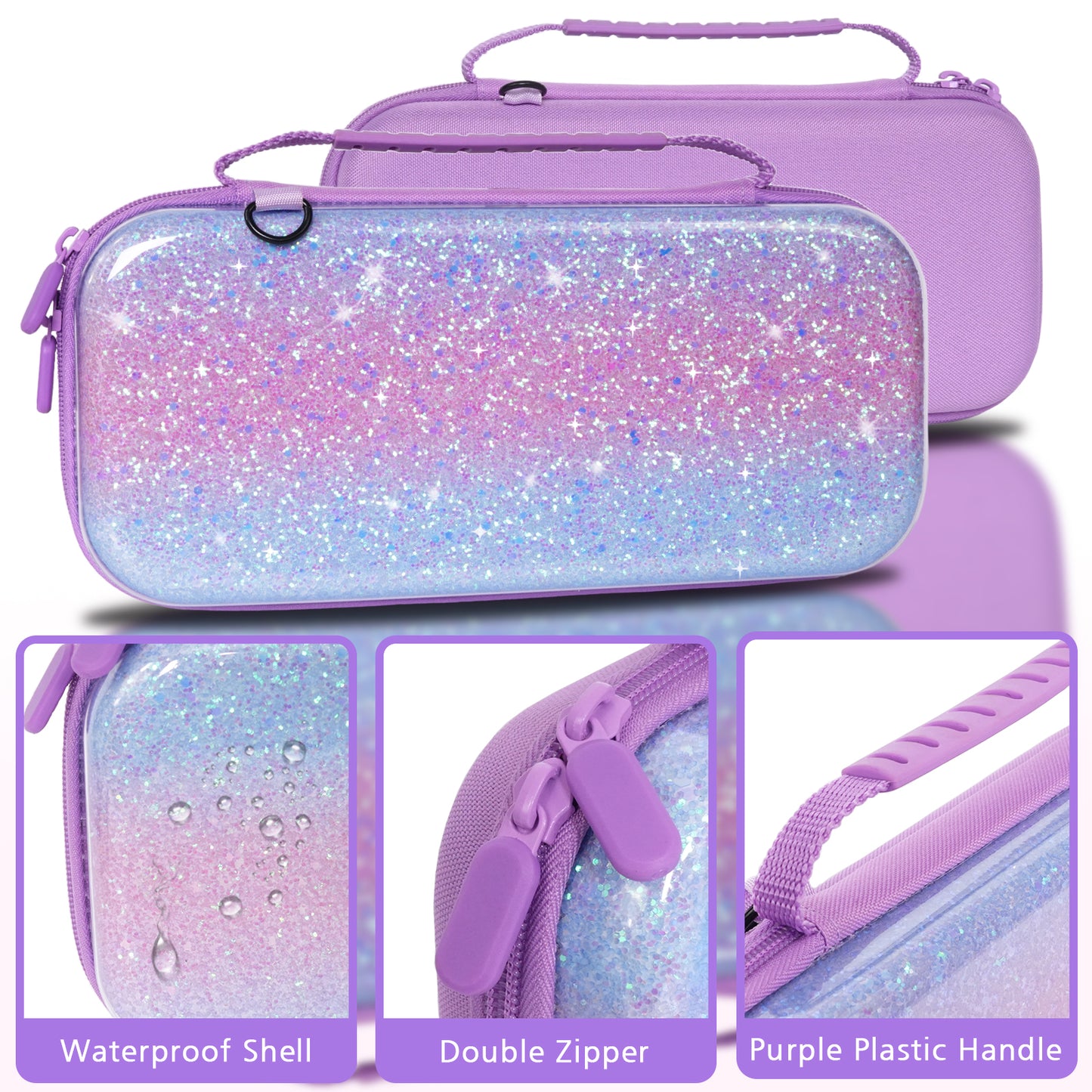 TIKOdirect Purple Glitter Carrying Case for Switch 2(2025)/ Switch/ OLED