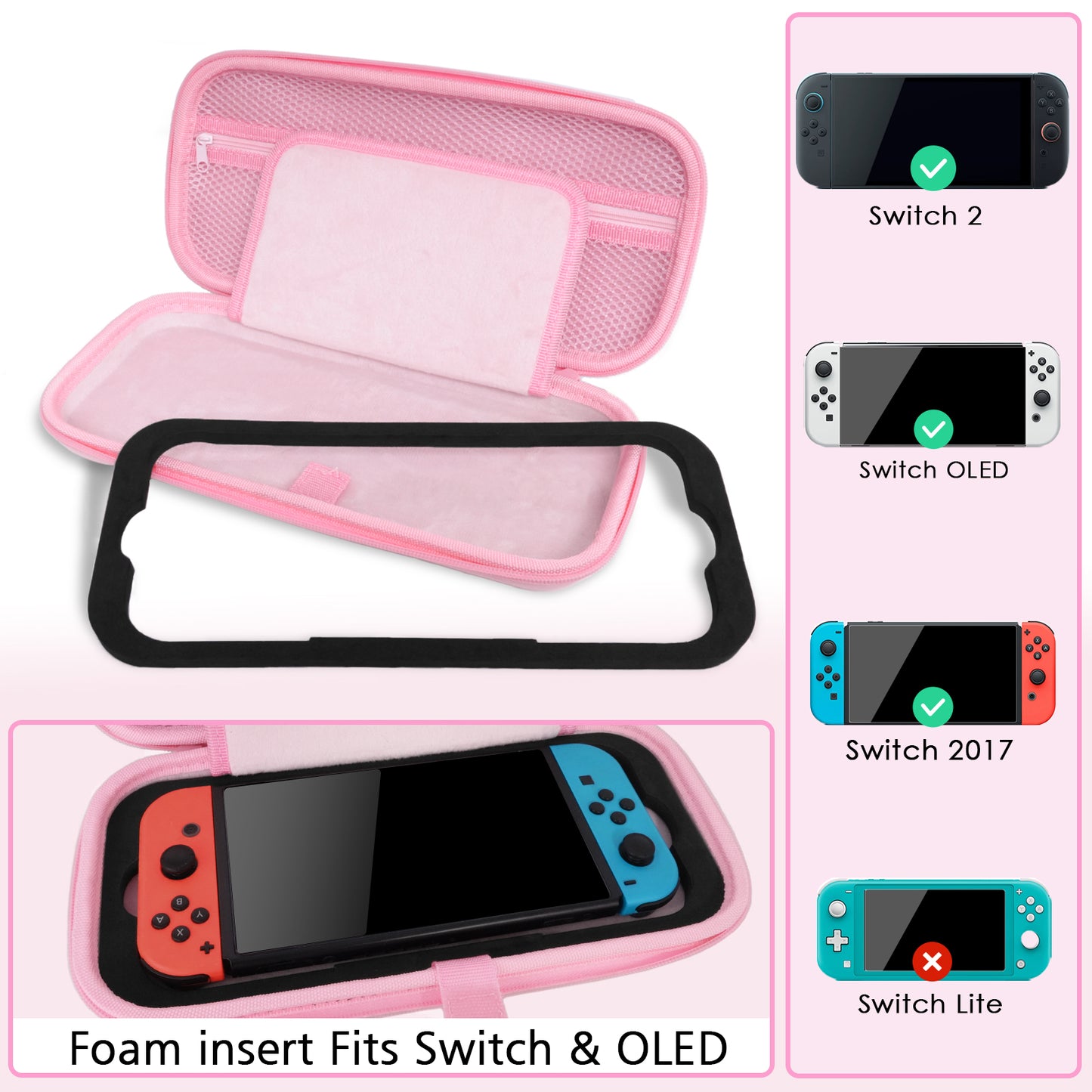 TIKOdirect Glitter Rainbow Pink Carrying Case for Switch 2(2025)/ Switch/ OLED