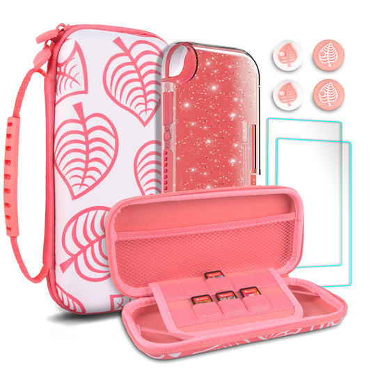 TIKOdirect Pink Leaf Carrying Case for Switch lite