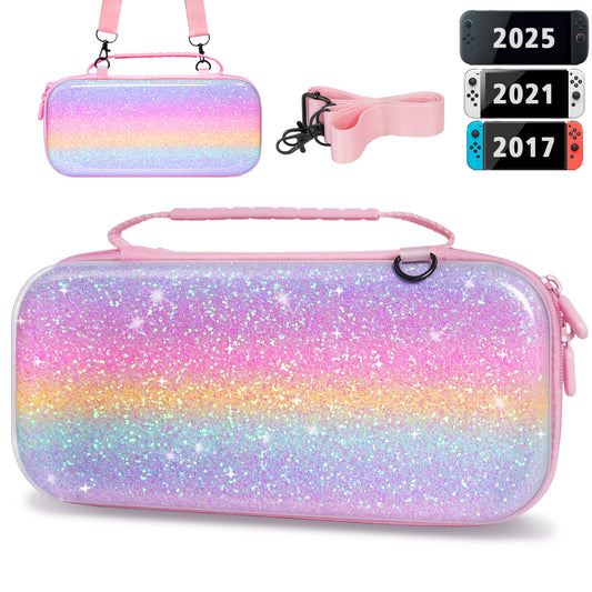 TIKOdirect Glitter Rainbow Pink Carrying Case for Switch 2(2025)/ Switch/ OLED