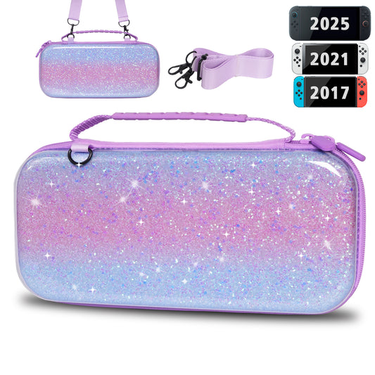 TIKOdirect Purple Glitter Carrying Case for Switch 2(2025)/ Switch/ OLED