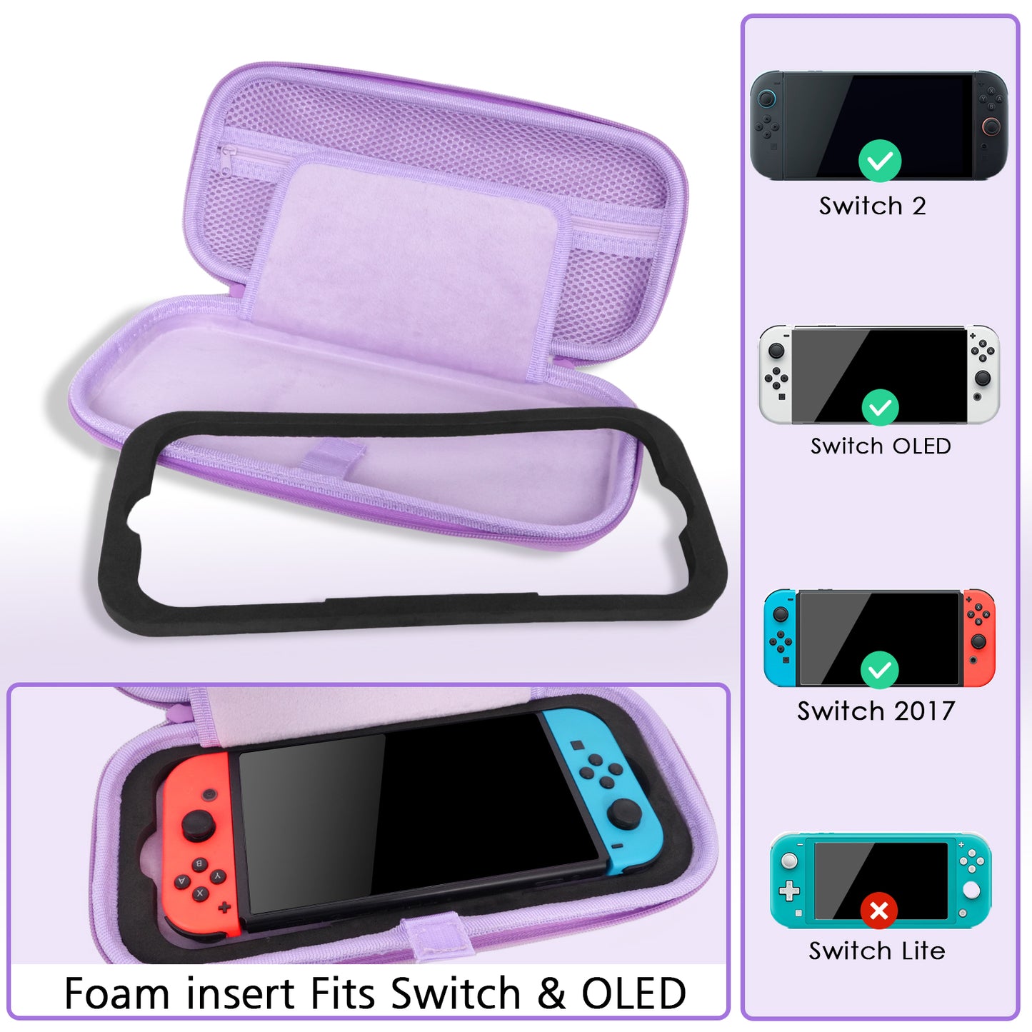 TIKOdirect Purple Glitter Carrying Case for Switch 2(2025)/ Switch/ OLED